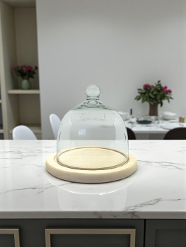 Set Wooden plate & Glassdome mini