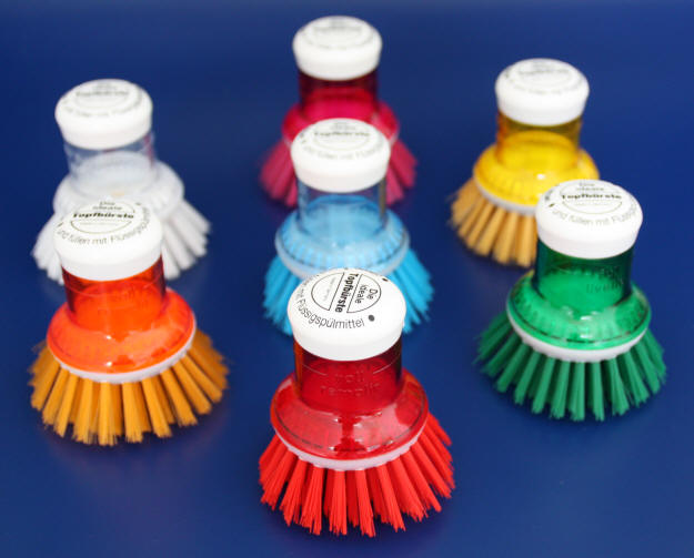 3x Spülbürste mit Spülmittelspender verschiedene Farben Topfbürste Bürste 