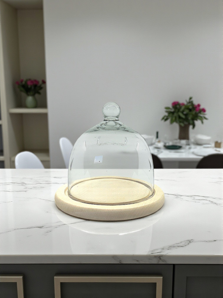 Set Wooden plate & Glassdome mini